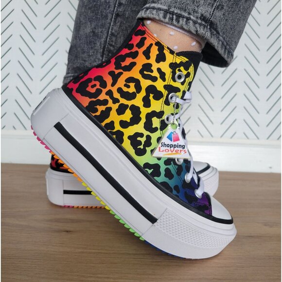 ❤️Converse Chuck Taylor Lift Platform Pride Sz 8 Women's Shoes Leopard A15782C❤️